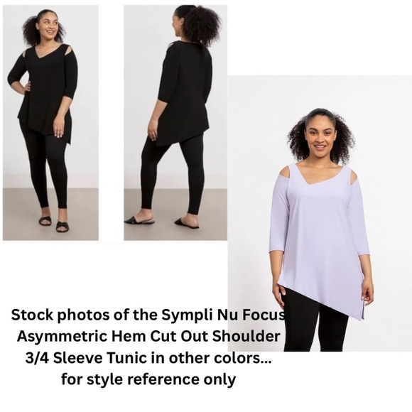 Sympli Nu Focus Asymmetric Hem Cut Out Shoulder 3/4 Sleeve Tunic Cobalt Blue - Picture 6 of 17